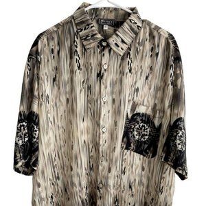 Manny's Naples Fl Mens Shirt Sz L Short Sleeve Brown Black geometric But…